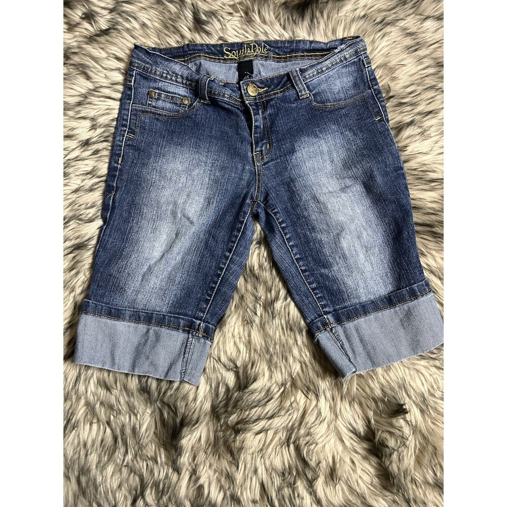 Southpole Y2K Bermuda Denim Shorts Buckle Pockets Womens Sz 7